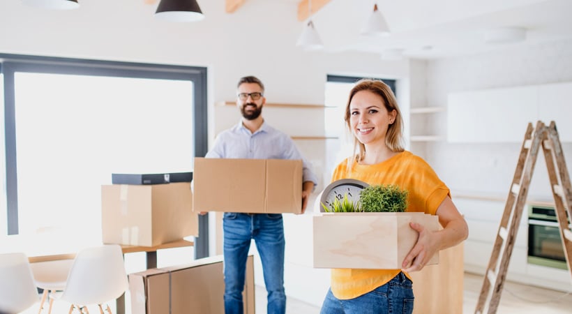 young couple packing