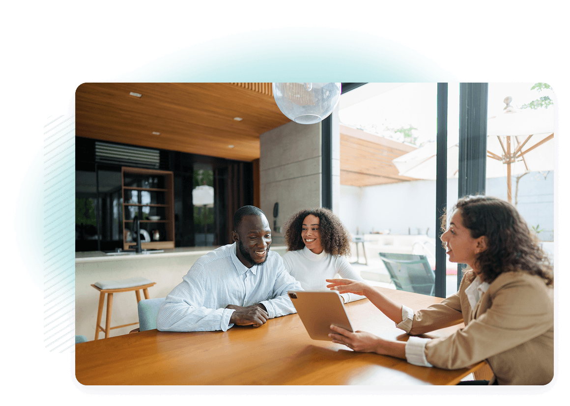 Couple talking with agent