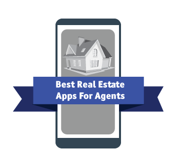 A phone with a blue ribbon on it that says Best Real Estate Apps for Agents