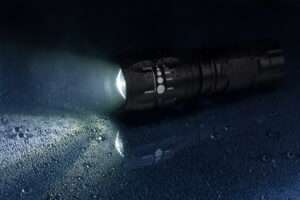 Tactical waterproof flashlight with waterdrops and smoke