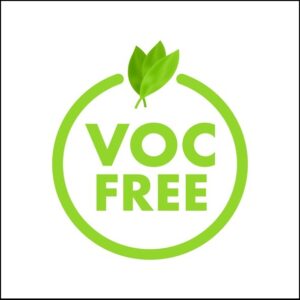 The words VOC Free tithing a circle that has three leaves on top of it. Everything is green.