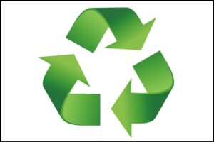 Classic recycle logo of three green arrows twisting into the shape of a triangle
