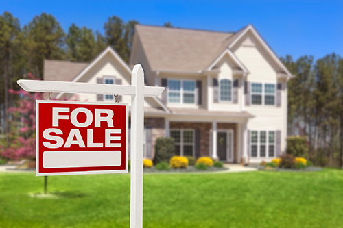 A large house with a for sale sign in front of it, home sellers.