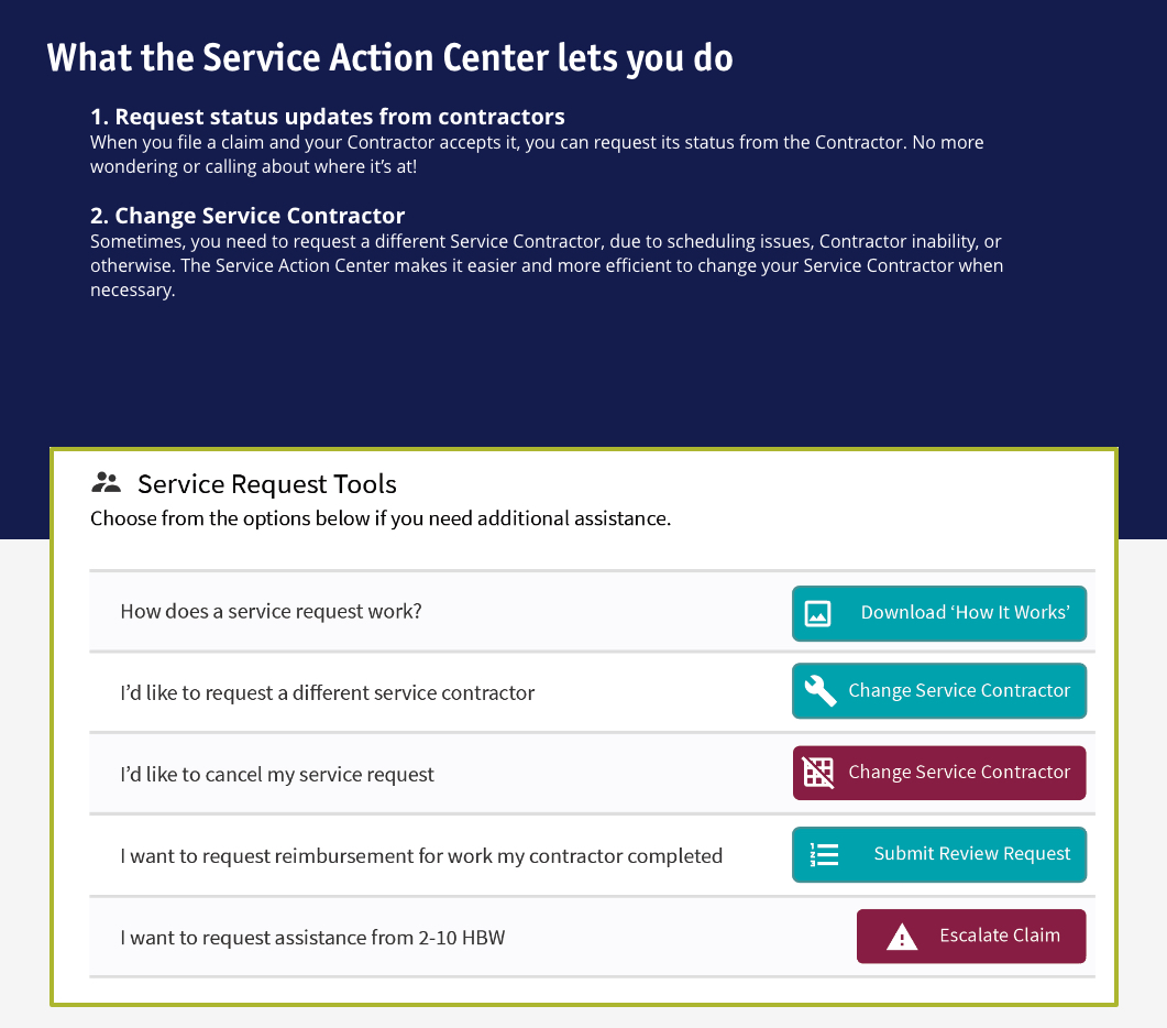 – Service Action 1 1 – Homeowner Portal Service Center