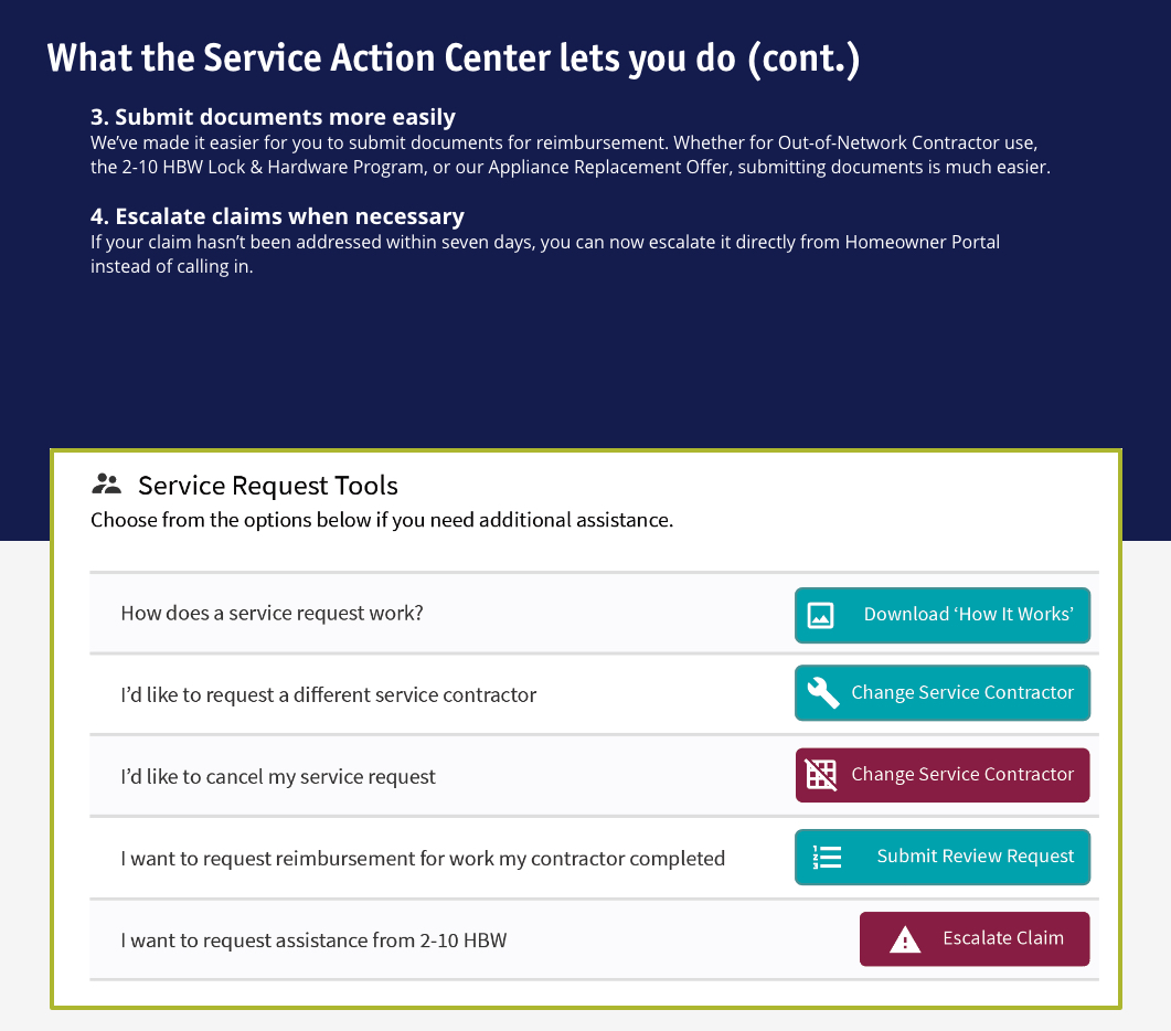 – Service Action 2 1 – Homeowner Portal Service Center