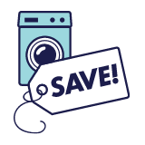 Washing machine with save tag icon