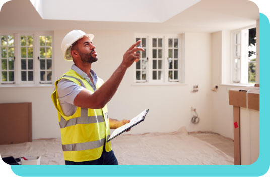 Construction man inspecting home