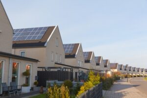 New family homes with solar panels on the roof