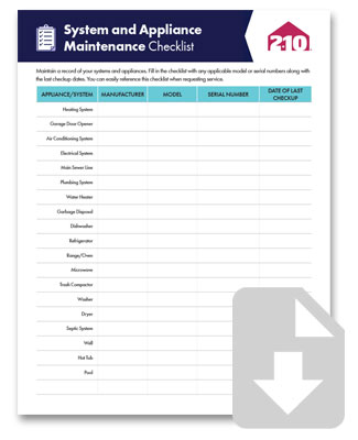 – sys app checklist – Systems & Appliances Checklist