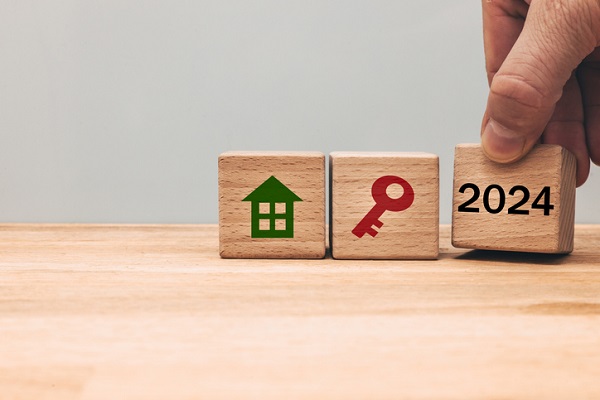 #1 home selling incentive 2024: three wooden blocks--one with a house on it, one with a key on it, and one with 2024 on it, lined up in a row